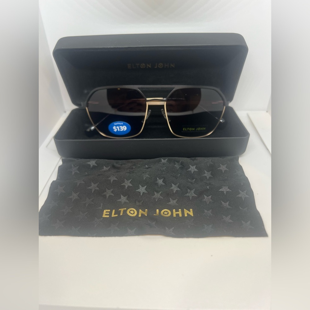 NWT Elton John Red Carpet Black and Gold Sunglasses Glasses